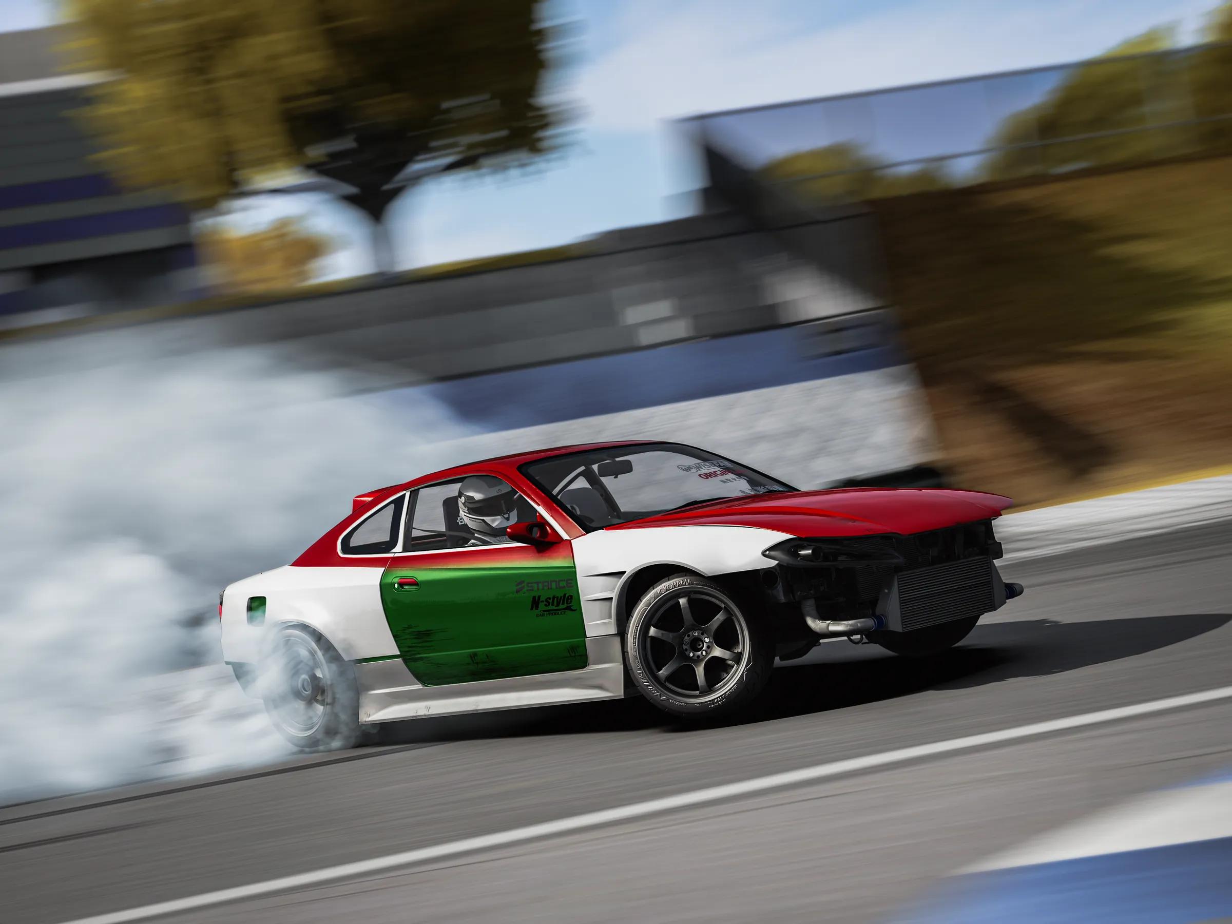 Nissan Silvia S15 drifting at Meihan on an Assetto Corsa server